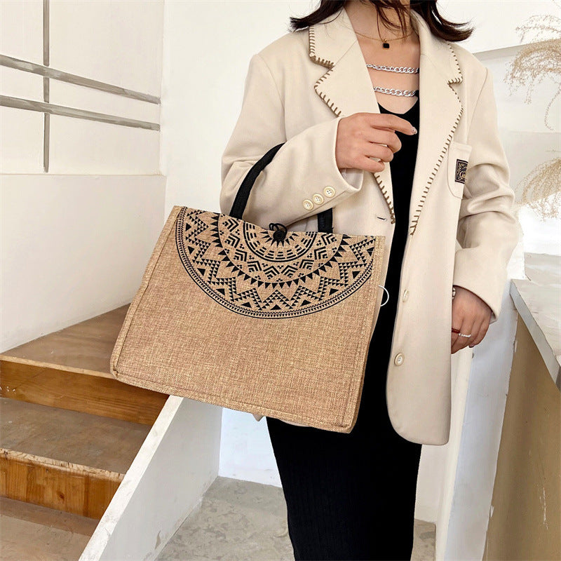 VAKKV Hot trade women's bags New linen handbag bag  Korean version composite jute bag fashionable shoulder shopping bag