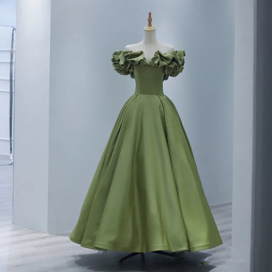 VAKKV Evening Dress  New Green Princess on the Run Elegant off-Shoulder Birthday Party Engagement Dress