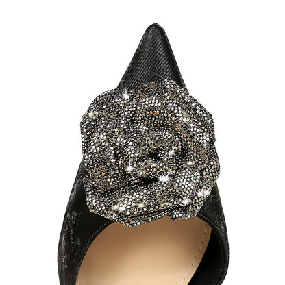 2025 8238-H52 National style women's shoes banquet high heels shallow mouth pointed side hollow rose rhinestone flower single shoes women