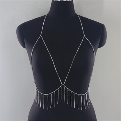 2025  MW2880 2025 bright diamond rhinestone inlaid single row diamond chain fringed chain pendant neck small vest top clothing