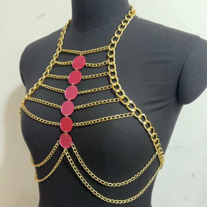 2025  MW2964 2025 vest metal sequins disc accessories joint metal chain neck top small vest body chain