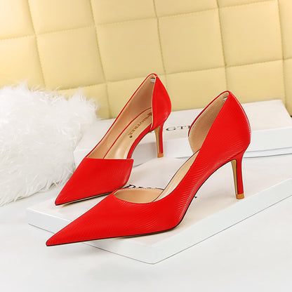 2025 3226-A1  style sexy nightclub showing thin dark pattern zebra pattern fine heel high heel light mouth side hollow women's shoes