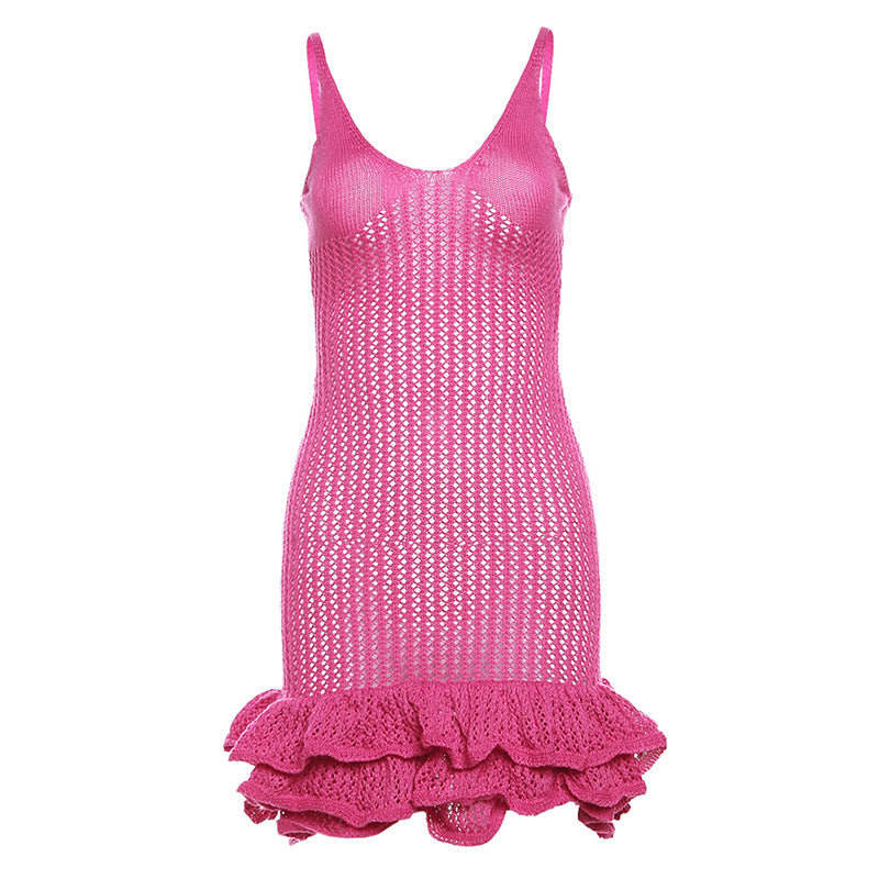 European and American Style 2024 Summer New Women's Sexy Hot Girl Strap Backless V-neck Low-Cut High Waist Bud Dress