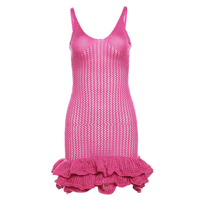 European and American Style 2024 Summer New Women's Sexy Hot Girl Strap Backless V-neck Low-Cut High Waist Bud Dress
