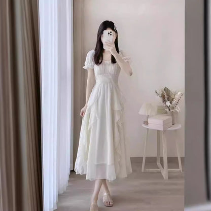Style White High Sense Fairy Dress Women's Summer  New Super Fairy Princess Dress Gentle Wind Long Skirt