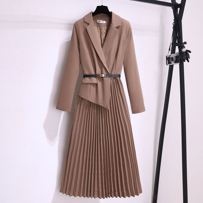 Suit dress women's coat 2023 french retro light mature style niche temperament cinched waist pleated long skirt spring
