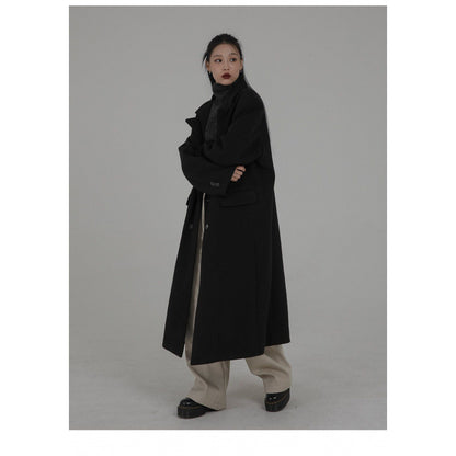 Hepburn style woolen coat women's 2025 spring clothing new classic black medium and long woolen coat women's clothing
