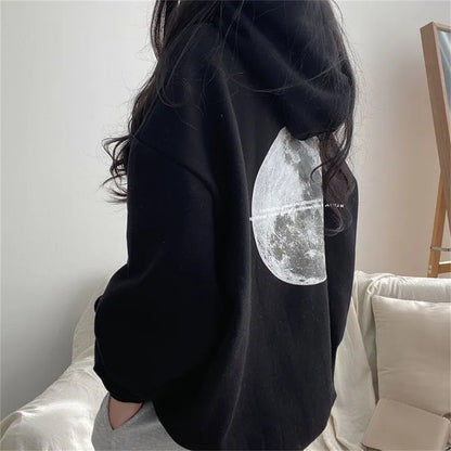 VAKKV Manufacturer Moon Thin Hooded Sweater Women's Spring and Autumn Loose Autumn and Winter Velvet Korean Version Pullover Lazy Wind Jacket Thin