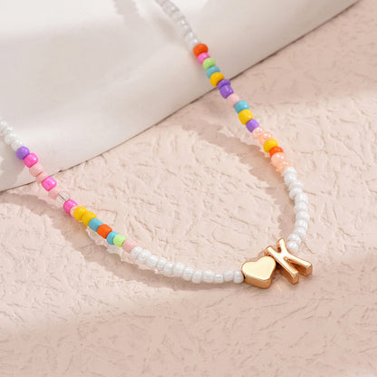 Nz2846 HOT and NEW Cross Border Color Bead 26 Letter Beaded Necklace for Women New Creative Niche Necklace Clavicle Chain
