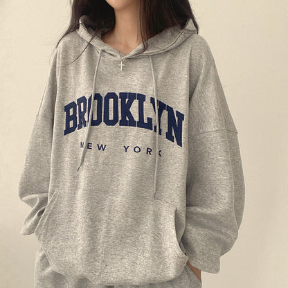 VAKKV Manufacturer wholesale hooded sweater women's Korean version of street temperament velvet casual versatile 2025n thin tide embroidery letter spring