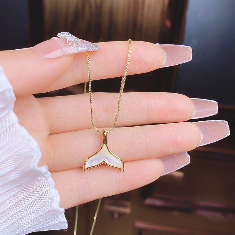 18K Thick Gold Color Retaining Quality Affordable Luxury Style Pearl Shell Necklace Korean Style Affordable Luxury Fashion High-Grade Clavicle Necklace