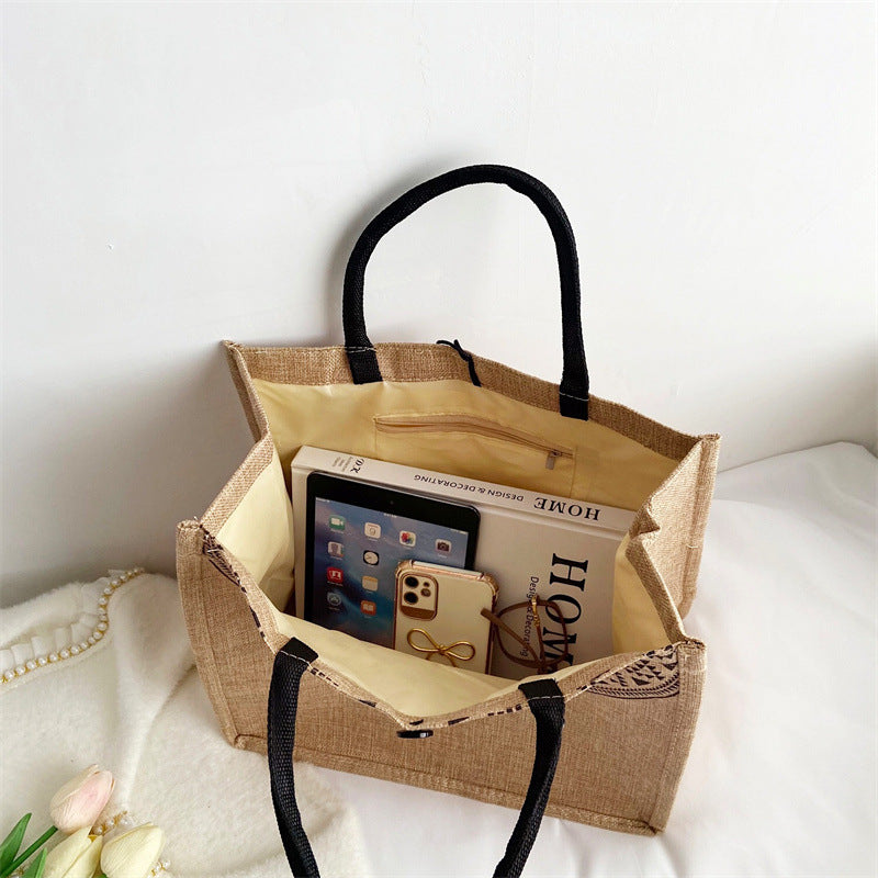 VAKKV Hot trade women's bags New linen handbag bag  Korean version composite jute bag fashionable shoulder shopping bag