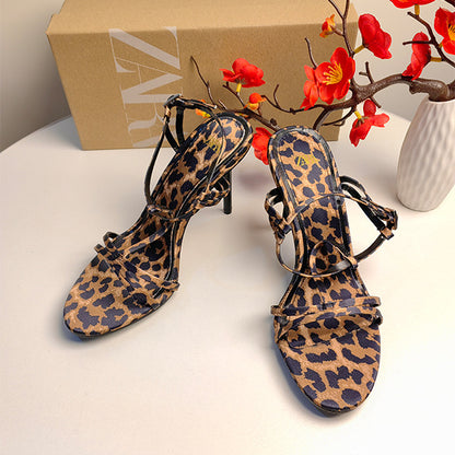 New Animal Print Striped Classy Stilettos High Heels Beautiful Man Attracted Fashion Strap Slingback Sandals