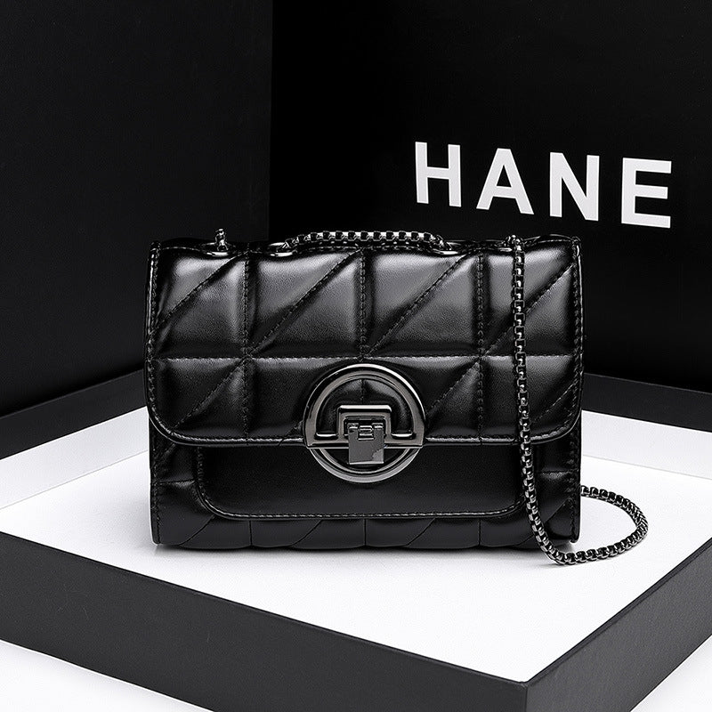 2025 Bag Women's messenger bag popular summer high-end fashion diamond chain bag soft leather underarm lock small square bag