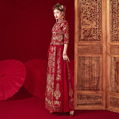 VAKKV Chinese Wedding Dress Dress Female  New Xiuhe Clothing Bridal Wear Wedding Celebration Toast Gift Chinese Red Wedding