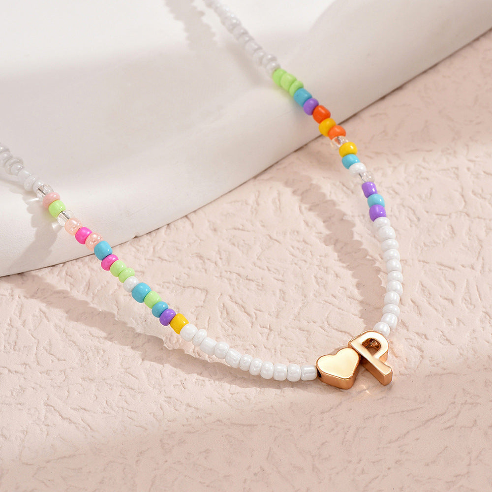 Nz2846 HOT and NEW Cross Border Color Bead 26 Letter Beaded Necklace for Women New Creative Niche Necklace Clavicle Chain