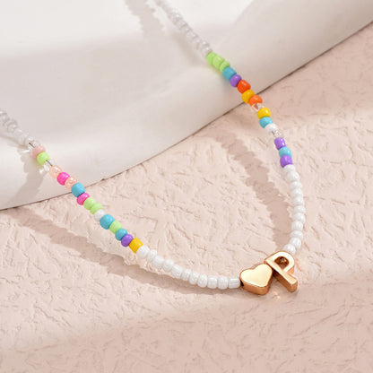 Nz2846 HOT and NEW Cross Border Color Bead 26 Letter Beaded Necklace for Women New Creative Niche Necklace Clavicle Chain