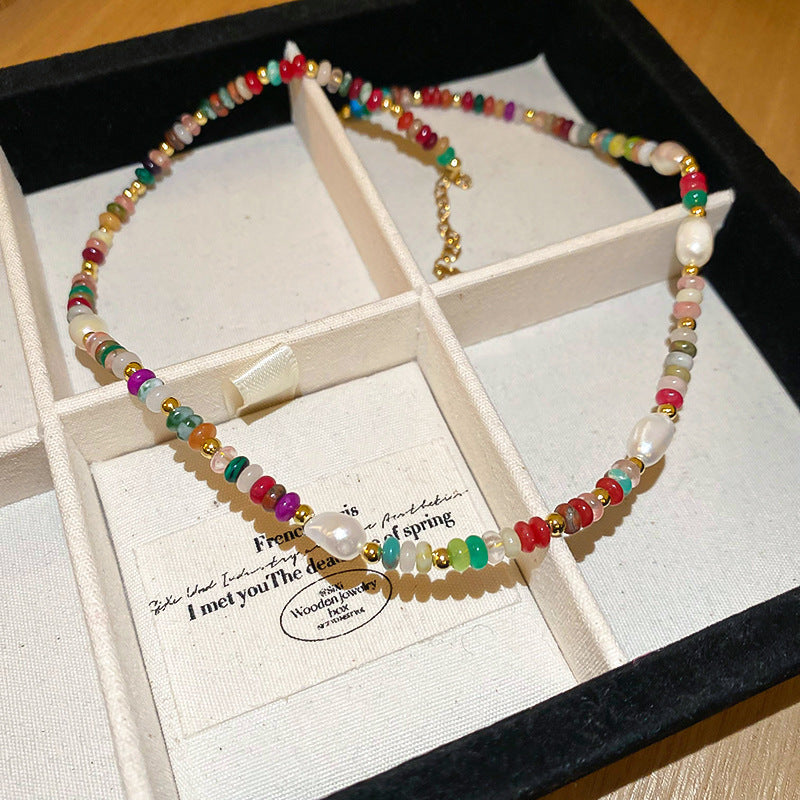New Chinese Style Light Luxury Agate Pearl Crystal Necklace Versatile High-Grade Clavicle Chain Niche Ethnic Style Jewelry Wholesale