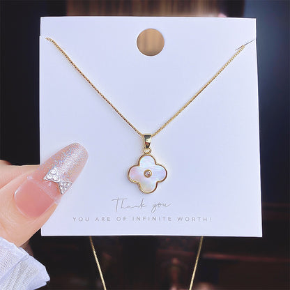 18K Thick Gold Color Retaining Quality Affordable Luxury Style Pearl Shell Necklace Korean Style Affordable Luxury Fashion High-Grade Clavicle Necklace