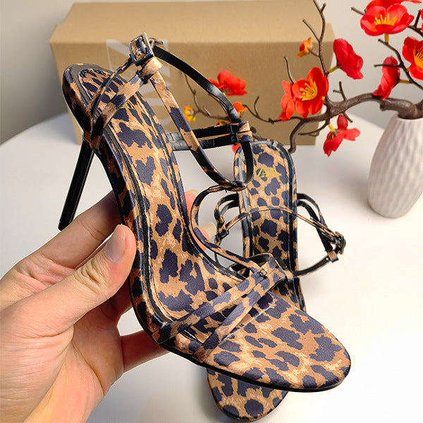 New Animal Print Striped Classy Stilettos High Heels Beautiful Man Attracted Fashion Strap Slingback Sandals
