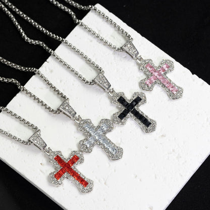 Cross-Border HOTan and NEWn Diamond Cross Necklace New Zircon Pendant Hip Hop Trend Personality Sweater Chain Ornament