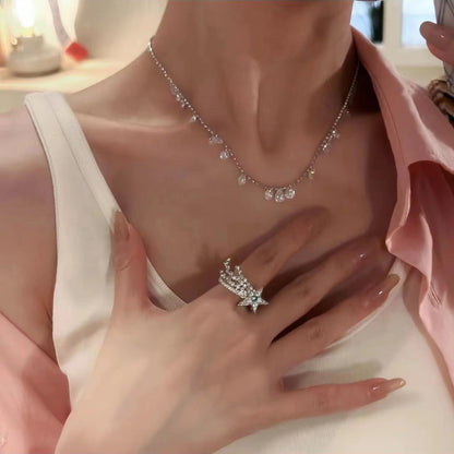 Internet Celebrity Live Broadcast Same Style Popular Tear Broken Star River Light Luxury All-Match Necklace Niche Shiny Diamond-Encrusted Zircon Clavicle Chain Female