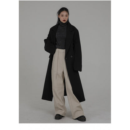 Hepburn style woolen coat women's 2025 spring clothing new classic black medium and long woolen coat women's clothing