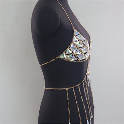 2025  MW2939 2025 vest fashion gem inlaid crystal tassel pendant neck top small vest body chain