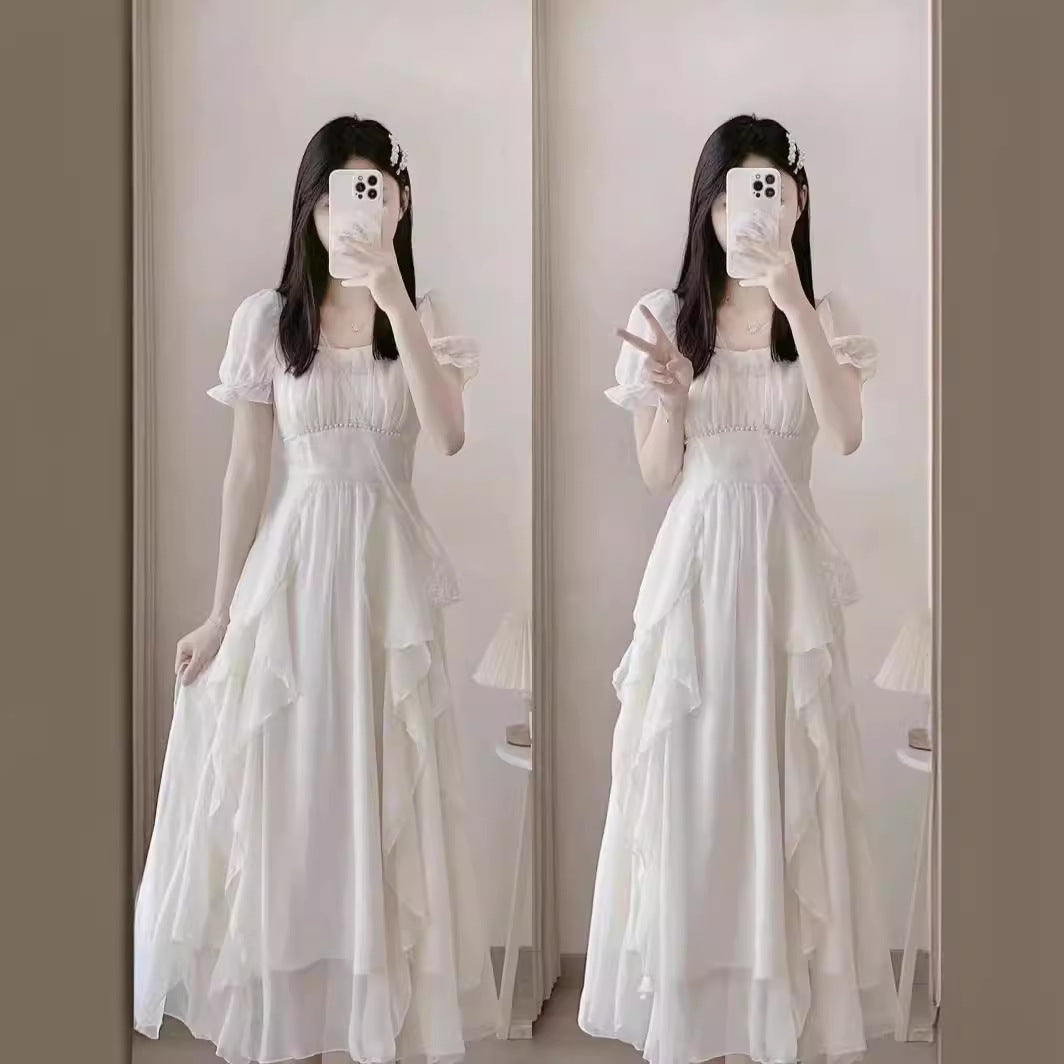 Style White High Sense Fairy Dress Women's Summer  New Super Fairy Princess Dress Gentle Wind Long Skirt