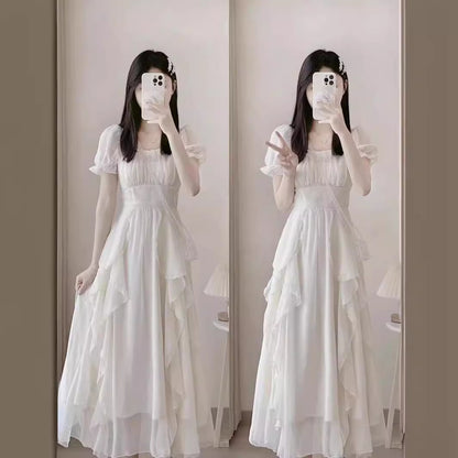 Style White High Sense Fairy Dress Women's Summer  New Super Fairy Princess Dress Gentle Wind Long Skirt