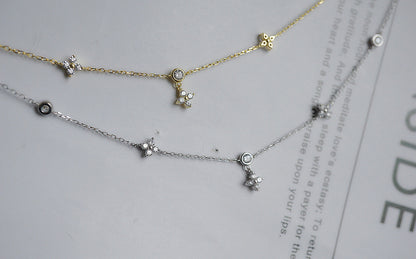 VAKKV Korean Style S925 Silver Lucky Four-Leaf Clover Necklace Cold Style High-Grade Clavicle Chain Long Temperamental Tassels Necklace Women