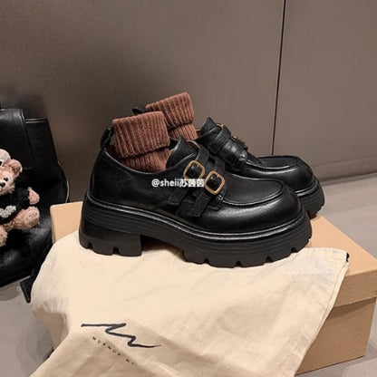 2025 Cowhide version~ Su Yinyin's same style has a height increase of 6cm, washed horse leather, small gold buckle, thick heel and thick sole, Loafu single shoes, women's leather shoes.