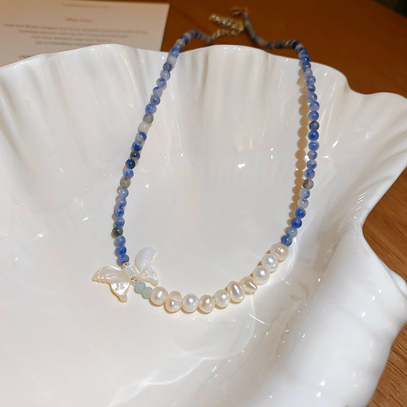 New Chinese Style Light Luxury Agate Pearl Crystal Necklace Versatile High-Grade Clavicle Chain Niche Ethnic Style Jewelry Wholesale