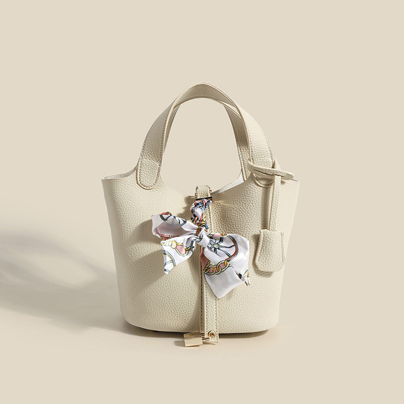 2025 popular New Women's Bag Lychee Pattern Soft Leather Vegetable Basket Bag Fashion Shoulder Bag Simple Versatile Handbag Bucket Bag