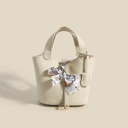 2025 popular New Women's Bag Lychee Pattern Soft Leather Vegetable Basket Bag Fashion Shoulder Bag Simple Versatile Handbag Bucket Bag