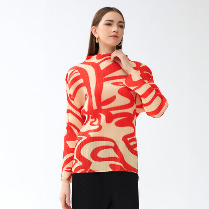 spring new women's clothing round neck long sleeve print painting casual style high sense women's t-shirt slim top