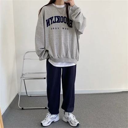 VAKKV Manufacturer gray popular new velvet season crew neck sweater women's spring and autumn thin long sleeves loose large size loose embroidery