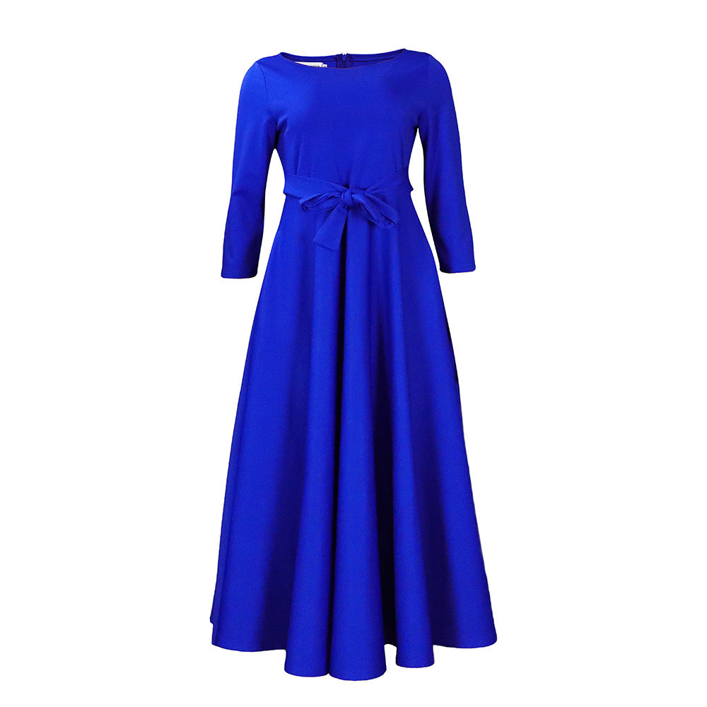 D3171 Cross-Border Women's Clothing  Spring and Summer New Fashion Elegant Tied African Plus Size Long Dress Foreign Trade Dress