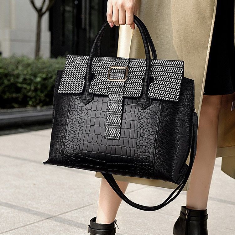 2025 women's handbag popular new fashionable and simple tote bag large-capacity crocodile pattern bag women's wholesale