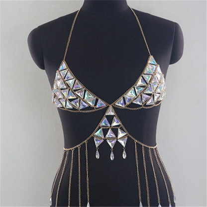 2025  MW2939 2025 vest fashion gem inlaid crystal tassel pendant neck top small vest body chain