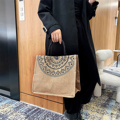 VAKKV Hot trade women's bags New linen handbag bag  Korean version composite jute bag fashionable shoulder shopping bag