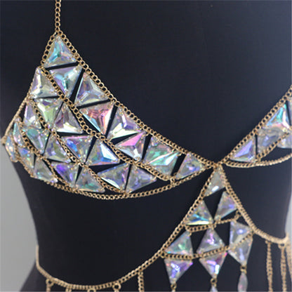 2025  MW2939 2025 vest fashion gem inlaid crystal tassel pendant neck top small vest body chain
