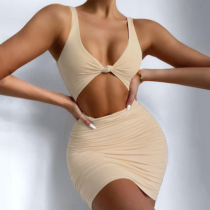 VAKKV 2025 New  ins style 2023 summer new women's clothing hollow sexy navel-exposed hip-wrapped slim dress