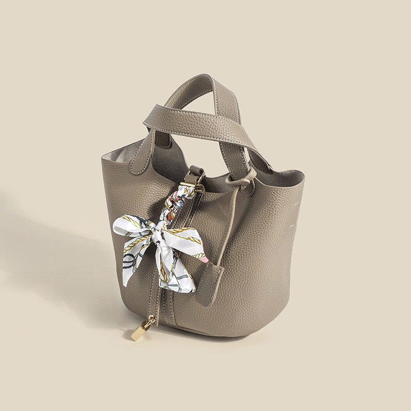 2025 popular New Women's Bag Lychee Pattern Soft Leather Vegetable Basket Bag Fashion Shoulder Bag Simple Versatile Handbag Bucket Bag