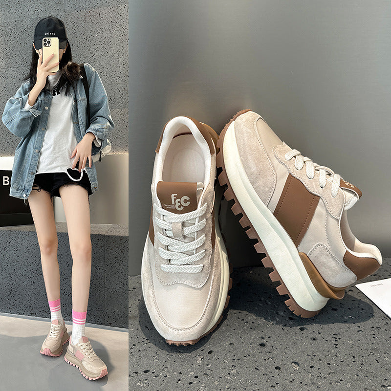 2025 popular spring new thick-soled non-slip comfortable versatile light leisure sports color matching spring women's shoes