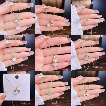 18K Thick Gold Color Retaining Quality Affordable Luxury Style Pearl Shell Necklace Korean Style Affordable Luxury Fashion High-Grade Clavicle Necklace