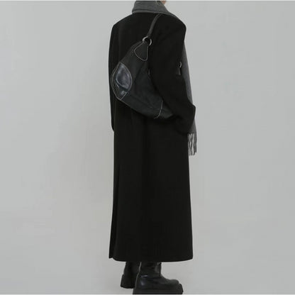 Spot black woolen coat women's popular autumn and winter classic Korean version thickened temperament long woolen coat women's clothing