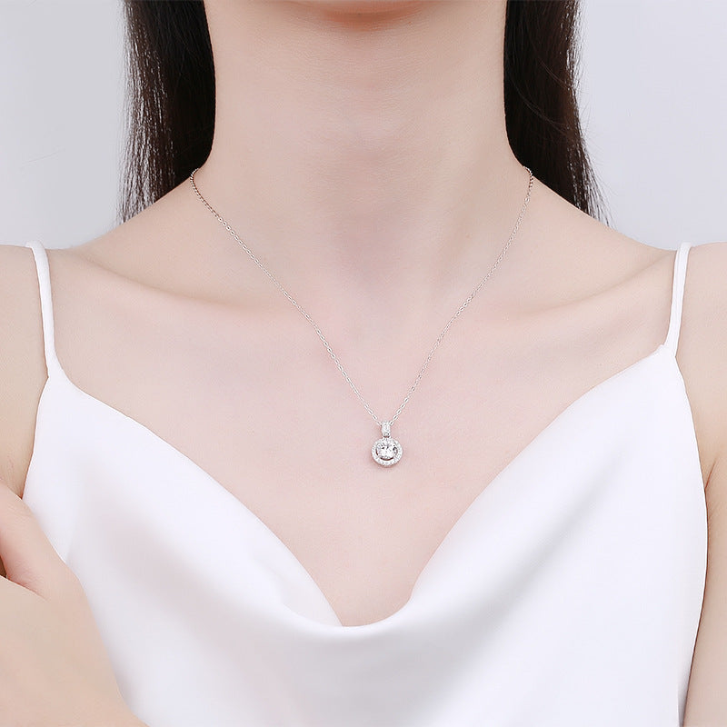 S925 Sterling Silver 1 Karat Moissanite round Necklace for Women  Cross Border Fashion Zircon Pendant Ornaments Wholesale