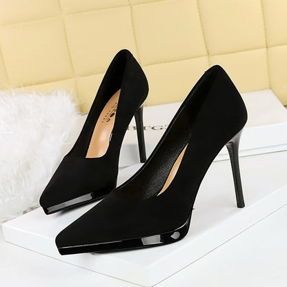 2025 8377  fashion banquet high heels stiletto super high heels shallow mouth pointed suede waterproof table single shoes women's shoes