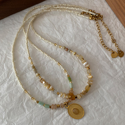 Sunstone Necklace High-Rise Sweater Chain Accessories Women's All-Match Mid-Ancient Simple Twin High-Grade Crystal Necklace